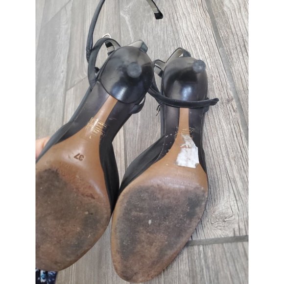 Emporio Armani  Vtg 90s Ankle Strap Heel Black Leather in sz 37.  Made in Italy - Picture 6 of 7